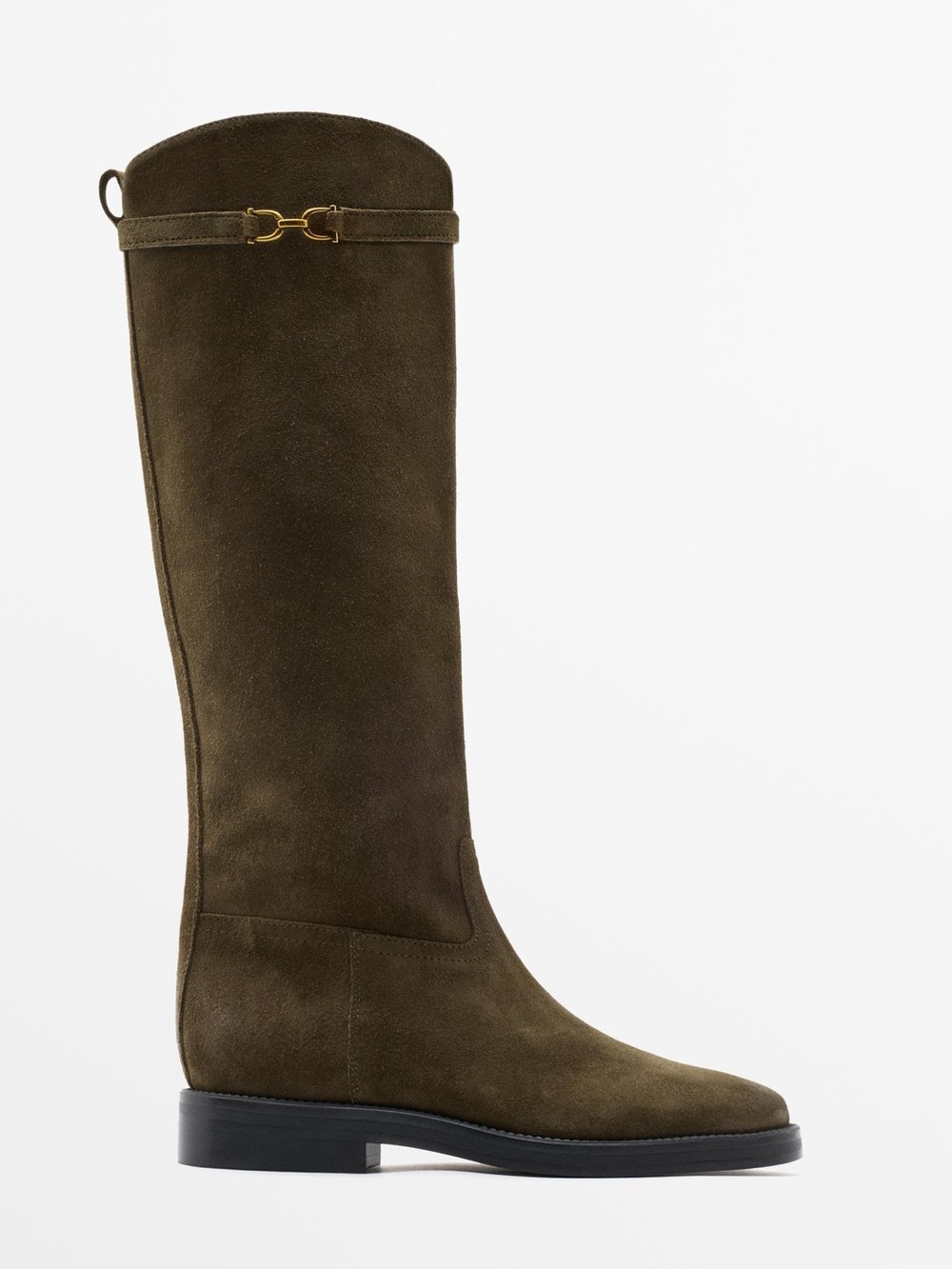 NWT Massimo Dutti Oiled Split Suede Riding Boots Khaki Brown Size EU 39 / US 8 - Picture 3 of 14